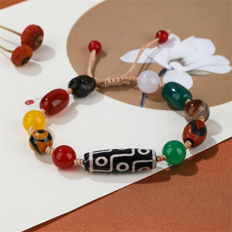 Buddha Stones Tibetisches Neun-Augen-Dzi-Perlen-Achat-Wohlstandsschutz-Armband