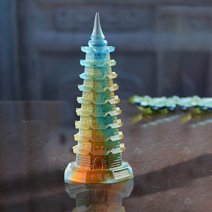 Feng Shui Wenchang Turm, handgefertigte Liuli-Kristall-Pagode, Kunststück, Glück, Heim- und Bürodekoration