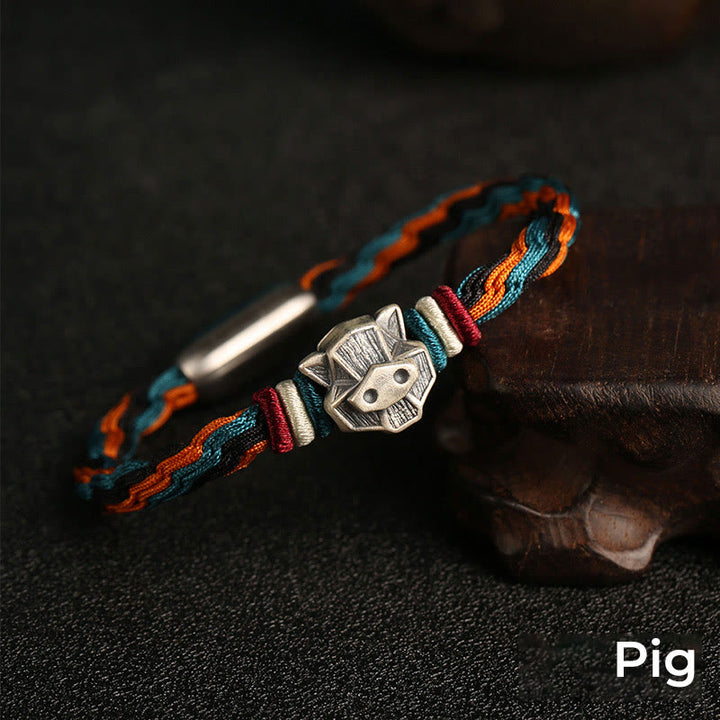 Handgefertigtes Armband aus 999er-Sterlingsilber mit Buddha Stonesn, Jahr des Drachen, chinesischer Sternzeichen-Schutz, buntes Reinkarnationsknoten-Seil-Armband