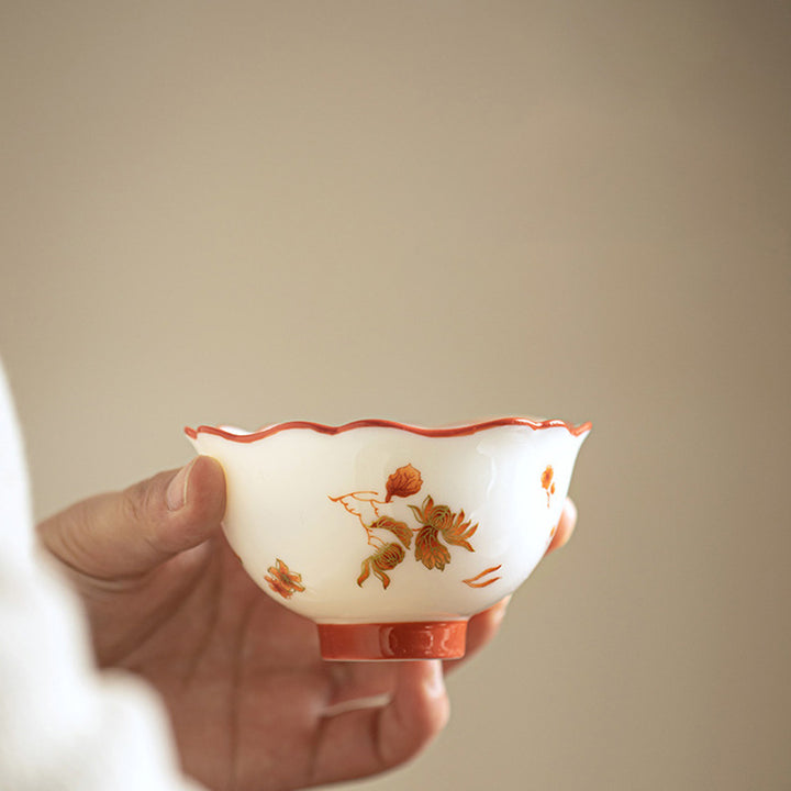 Buddha Stones Weiß Porzellanblumen Keramik Gaiwan Sancai Teetasse Kung Fu Teetasse und Untertasse mit Deckel