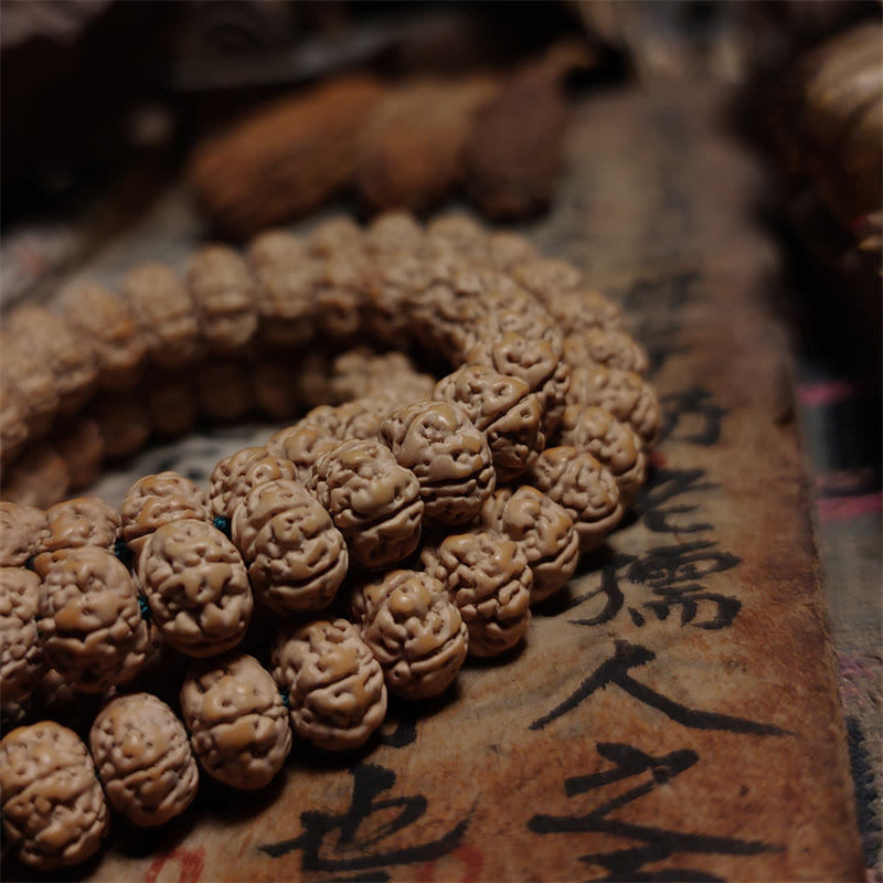 108 Mala Perlen Rudraksha Bodhi Samen Glück Reichtum Quaste Vierfach-Wickelarmband