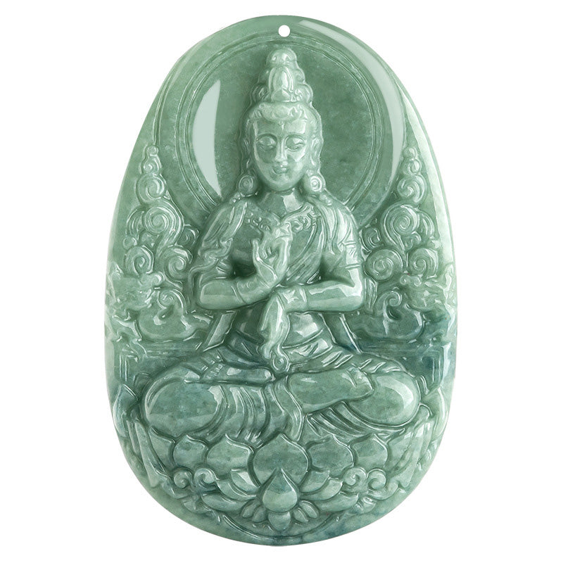 Buddha Stones Natürliche Jade Avalokitesvara Amulett Reichtum Halskette Anhänger