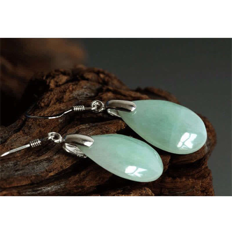 925 Sterling Silber Jade Wassertropfen Glück Ohrhänger