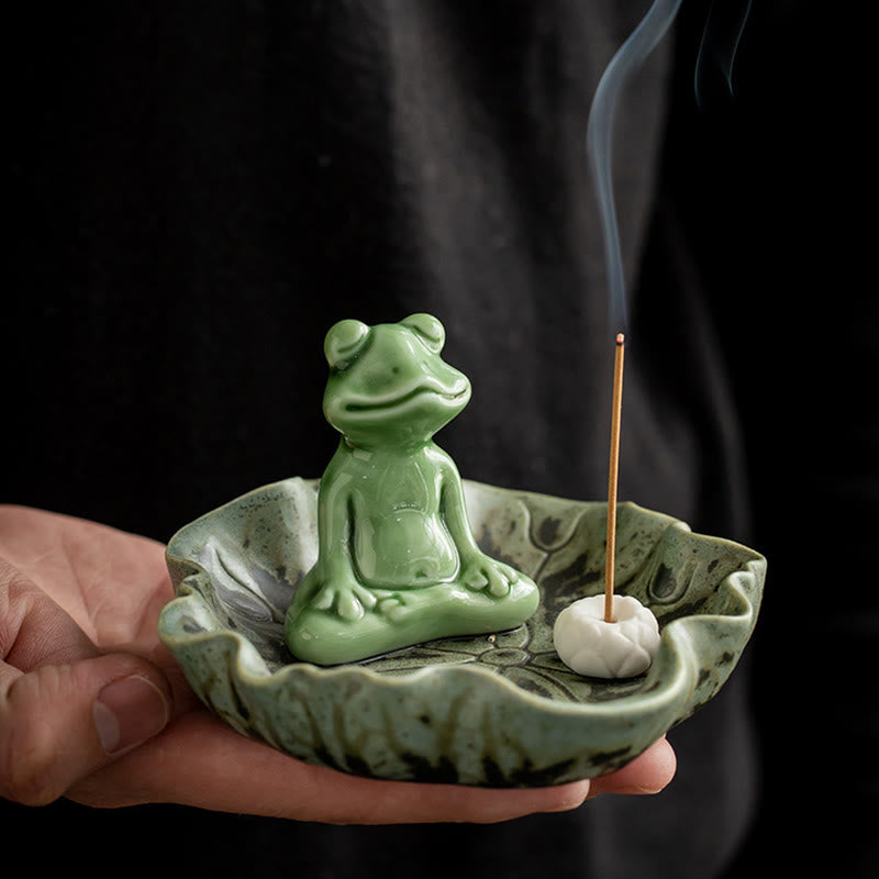 Buddha Stones, Blatt-Meditation, Frosch-Muster, heilende Keramik-Räuchergefäß-Dekoration