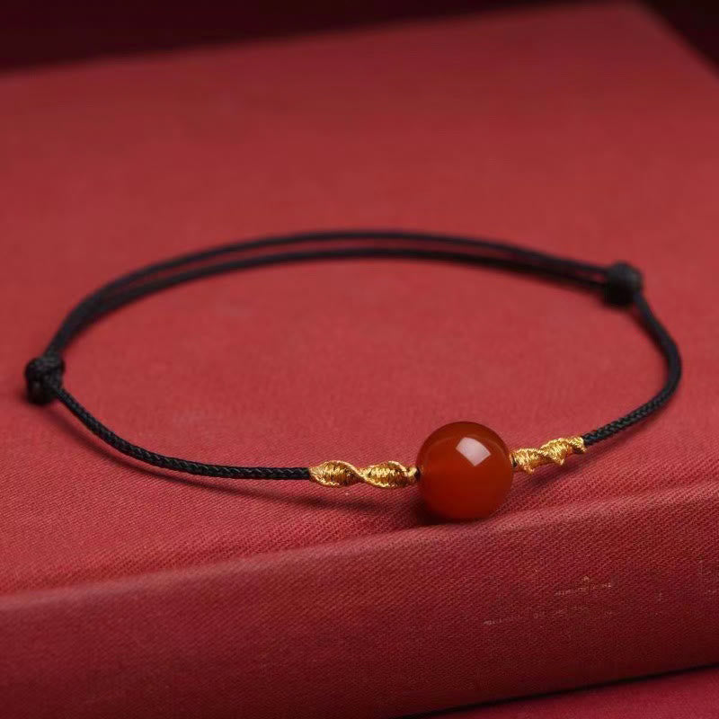 Buddha Stones Natürlicher Roter Achat Katzenauge Ruhiger geflochtener Schnur-Armband-Halsketten-Anhänger