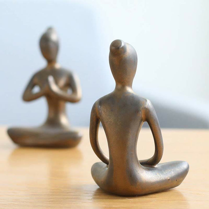 Abstrakte Yoga-Meditationsübung, Keramik, spirituelle Figur, Skulptur, Dekoration