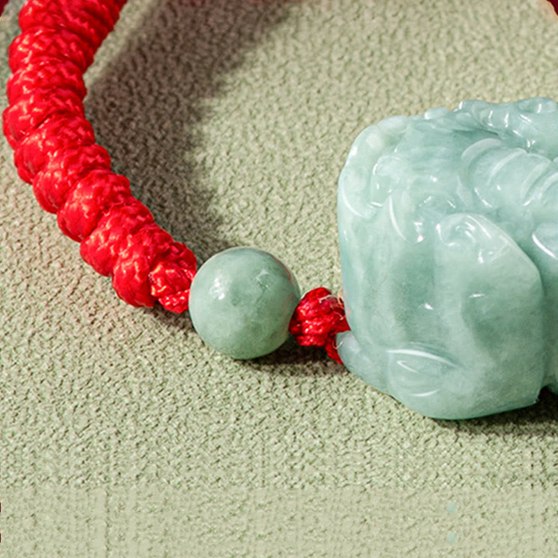 Buddha Stones Handgefertigtes natürliches Jade-PiXiu-Schutz-King-Kong-Knoten-Armband mit geflochtener Schnur