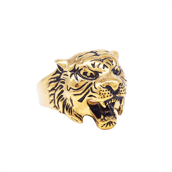 Herren-Tier-Tigerkopf-Titanstahl-Balance-Calm-Punk-Rock-Biker-Ring