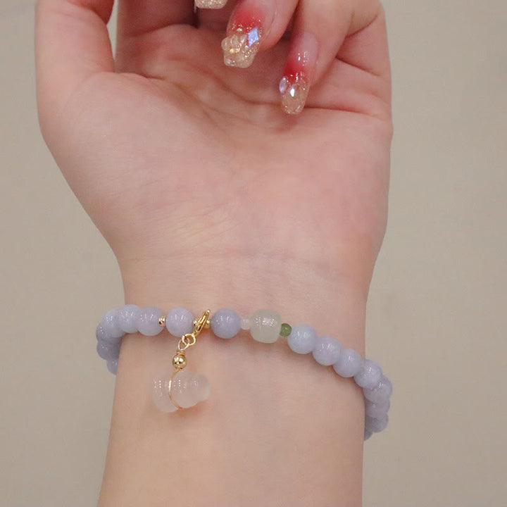 Buddha Stones Natürliches Aquamarin-Chalcedon-Charm-Armband „Serenity Rabbit Gourd Cat“.