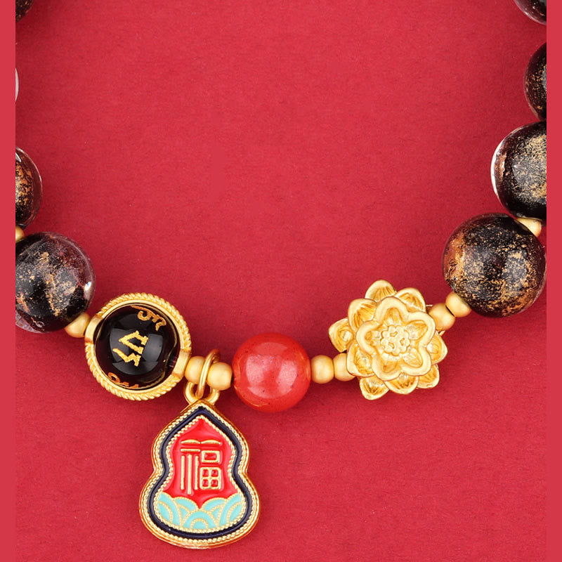 Buddha Stones Tibet Om Mani Padme Hum Fu Charakter Kürbis Charm Lotus Liuli Glasperlen Glücksarmband