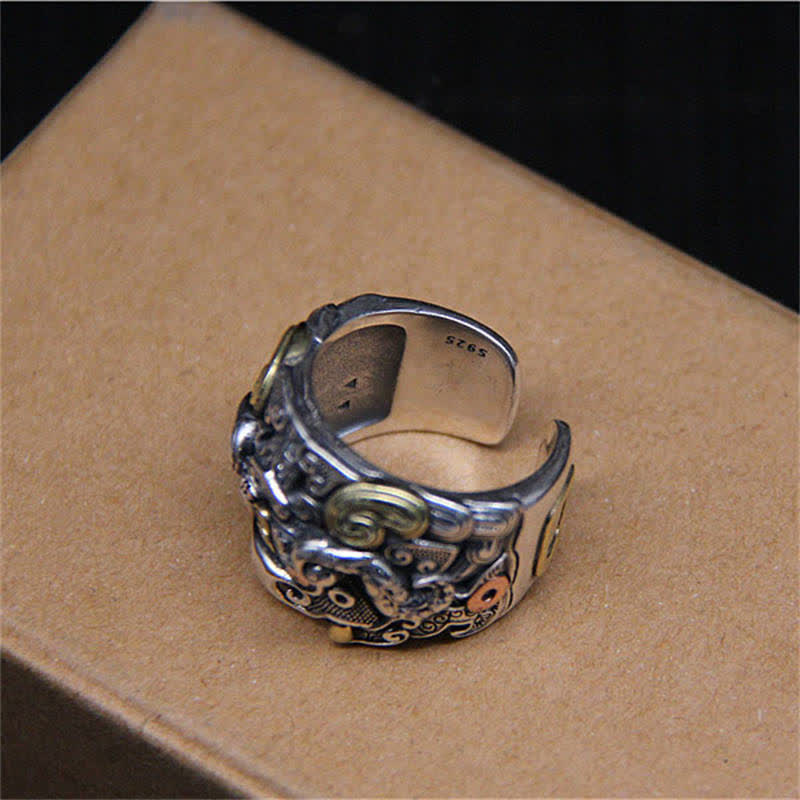 925 Sterling Silber Fengshui Kui Rinderschutz Verstellbarer Ring