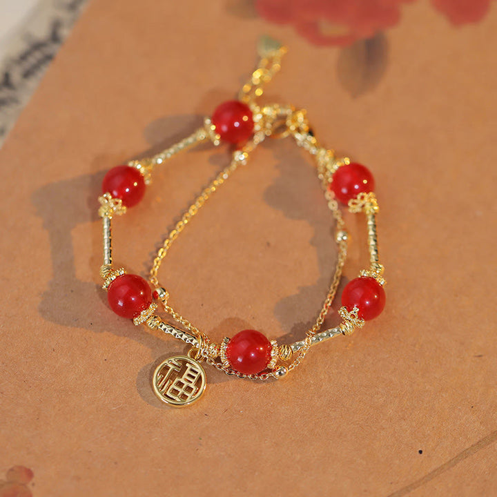 Buddha Stones, roter Achat, Fu-Charm, Selbstakzeptanz-Armband