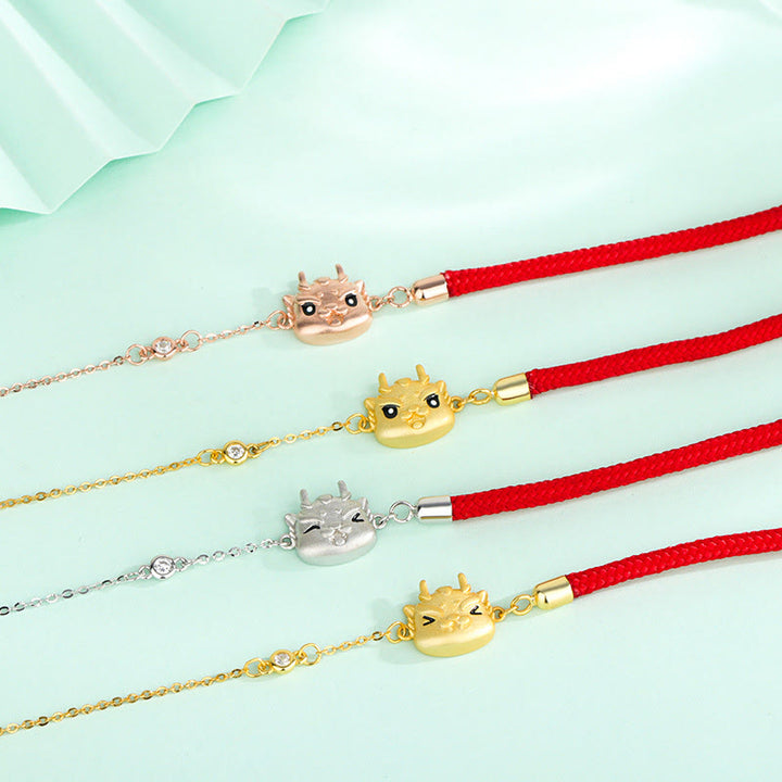 ❗❗❗Ein Blitzverkauf – Buddha Stones 925 Sterling Silber Jahr des Drachen Glück Niedliches Drachen-Schutzarmband mit roter Schnurkette