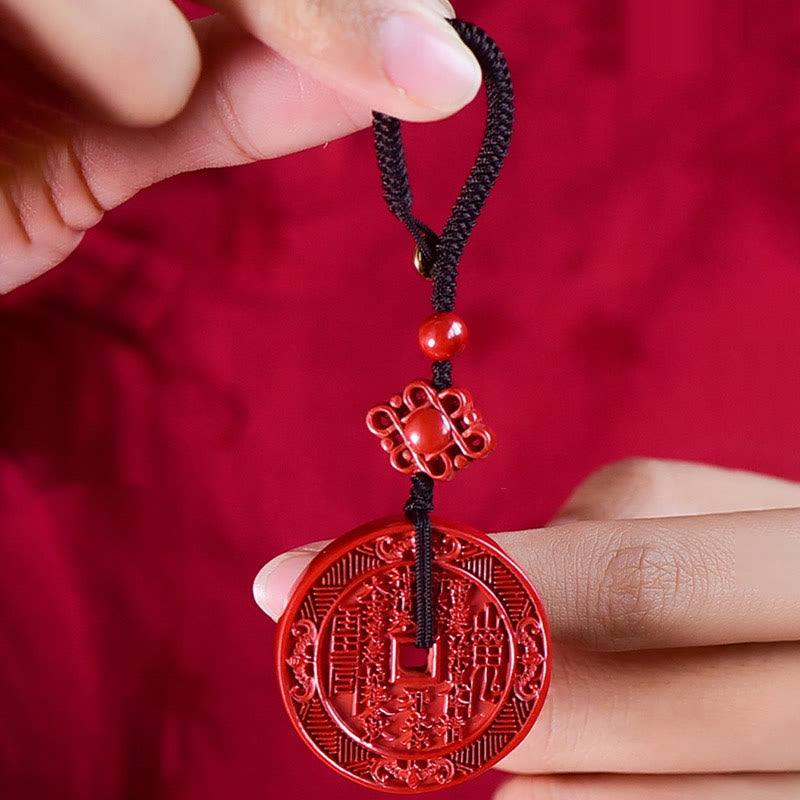 Buddha Stones, natürlicher Zinnober, Berggeister, geben Geld aus, Bagua-Segen-Halsketten-Anhänger, Schlüsselanhänger