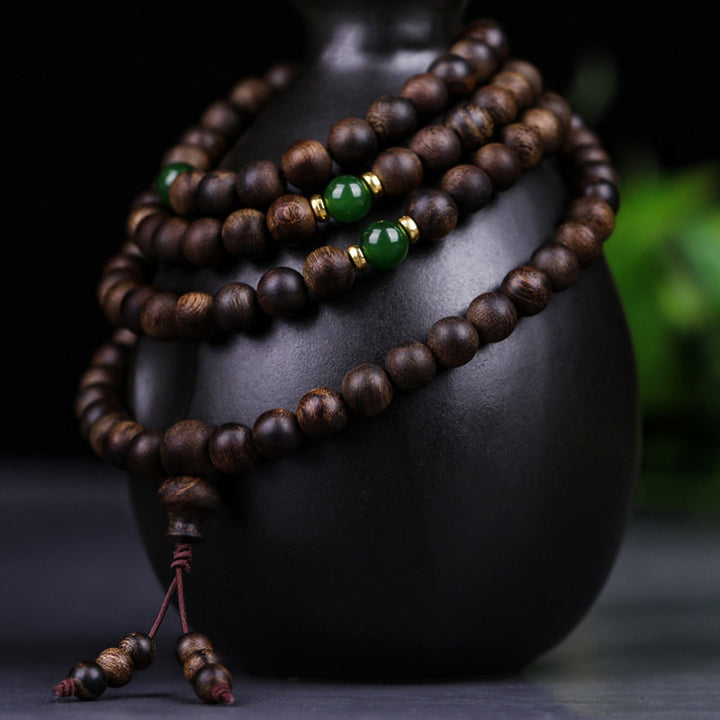 Buddha Stones 108 Mala Perlen Indonesien Tarakan Seltenes Adlerholz Cyan Jade Armband zur Abwehr böser Geister