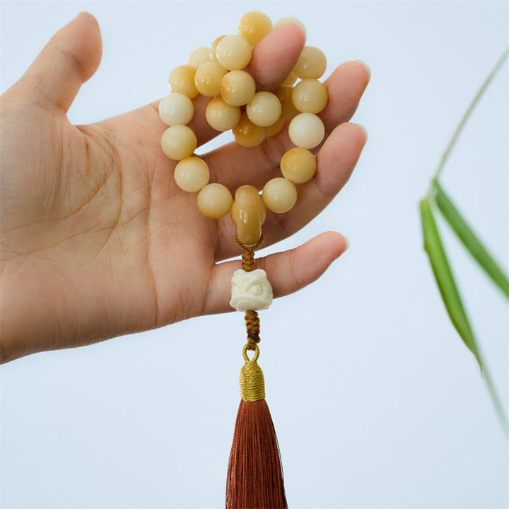 Buddha Stones, natürlicher Bodhi-Samen, Elfenbeinfrucht, tanzender Löwe, Charm, Harmonie, Quaste, Handgelenk-Mala