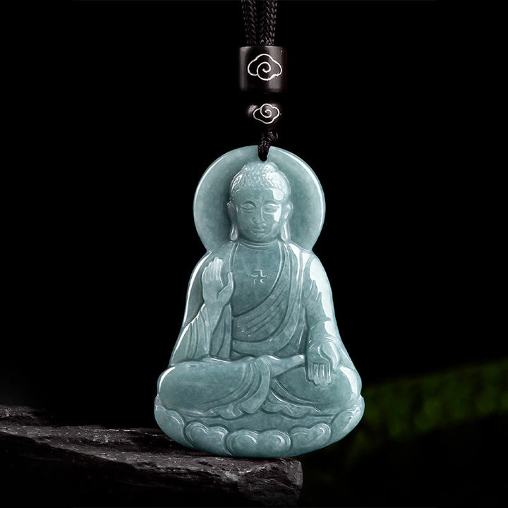 Buddha Stones Amitabha Buddha natürliche Jade Lotus Amulett Mitgefühl String Halskette Anhänger