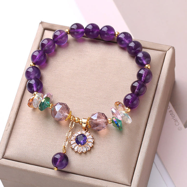 Natürliches Amethyst-Zirkon-Sonnenheilungs-Spirituelles Charm-Armband