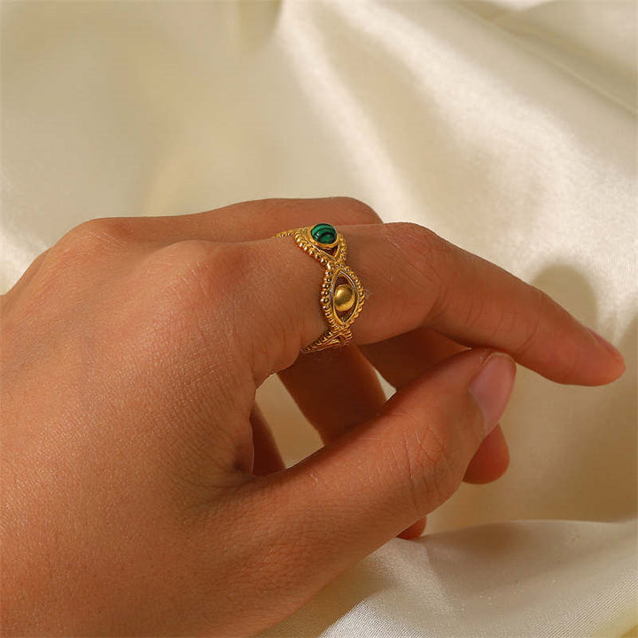 Buddha Stones 18K Gold Malachit Perlen Anti-Angst-Schutzring