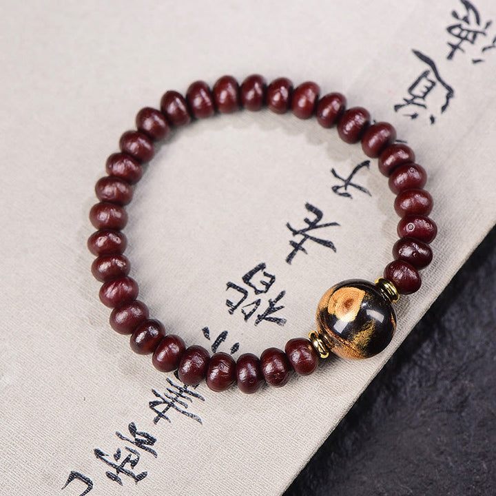 Buddha Stones Natürliches tibetisches lila Bodhi-Samenperlen-Harmonie-Armband