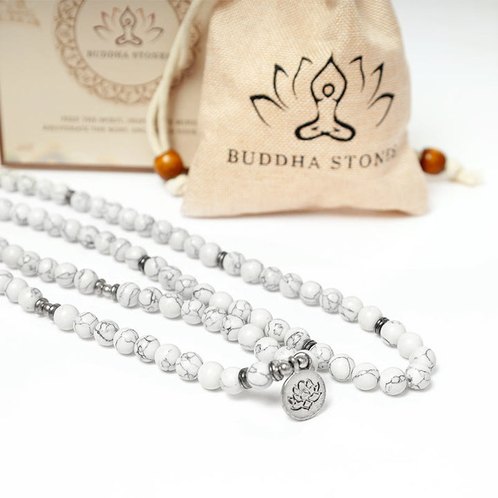 Buddha Stones Weiß Türkis Lotus Mala Heilarmband