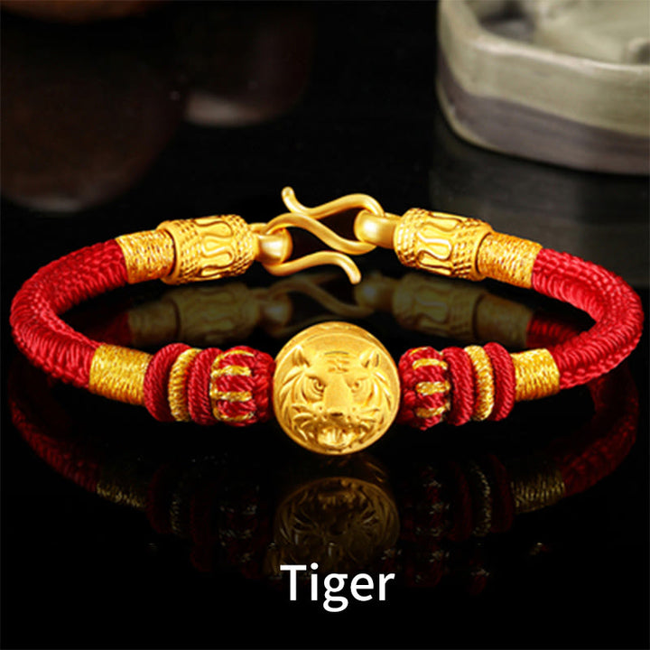 Handgefertigtes Armband aus 999 Gold mit Buddha Stonesn, chinesischem Sternzeichen, Glücksbringer, Om Mani Padme Hum, Glück