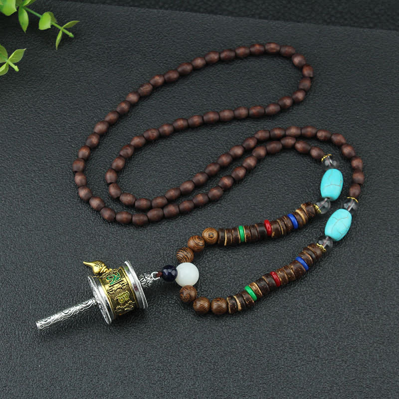 Buddha Stones, tibetische Om Mani Padme Hum Gebetsmühle, Rotation, Vajra-Holz-Halsketten-Anhänger
