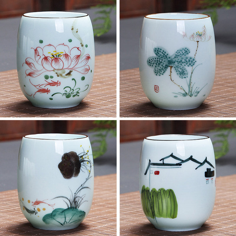 Buddha Stones, Koi-Fisch, Lotus-Landschaft, Löwenzahn, Pfingstrose, Blume, Keramik-Teetasse, Kung-Fu-Teetasse