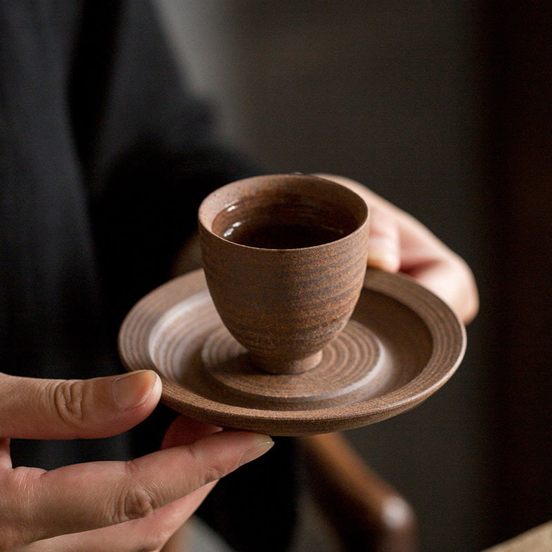 Buddha Stones Handgefertigte Retro-Teetasse aus brauner Keramik, Kung-Fu-Teetasse