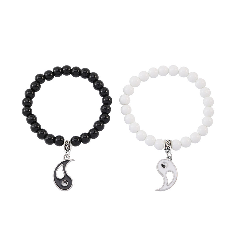 Buddha Stones 2-teiliges schwarzes Onyx- Weiß Türkis-Perlen-Yin-Yang-Schutz-Paar-Armband