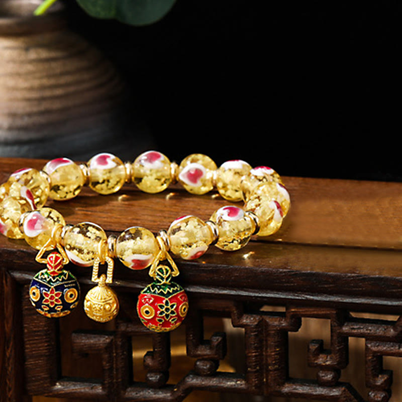 Buddha Stones Gold Schluckendes Biest Familie Rosa Liebesherz Leuchtendes fluoreszierendes Liuli-Glasperlenarmband