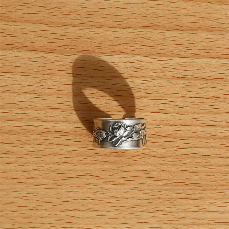 999 Sterling Silber Glück Koi Fisch Lotus Herz Sutra Reichtum Ring