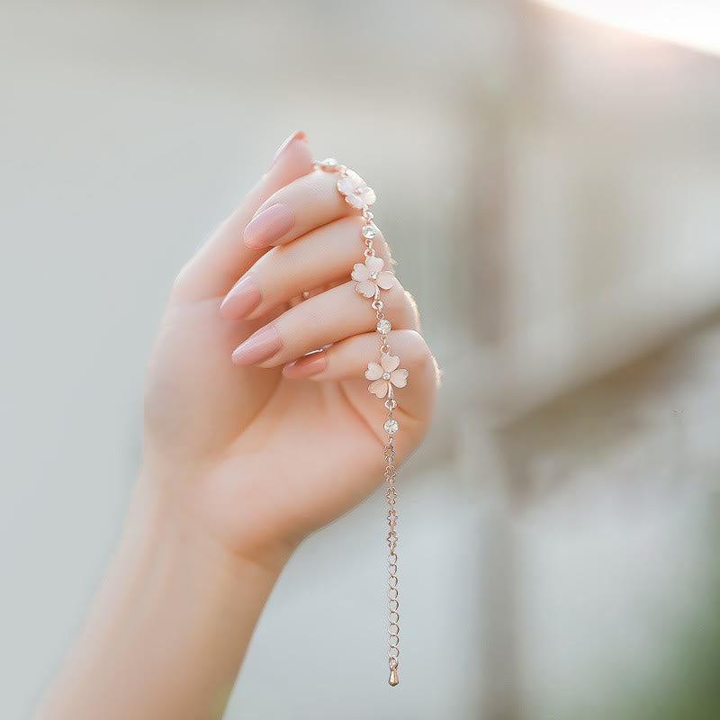 Buddha Stones rosa Kristall vierblättriges Kleeblatt Liebeskettenarmband