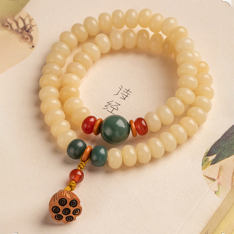 Buddha Stones Bodhi Seed Lotus Pod Charm Peace Double Wrap Armband