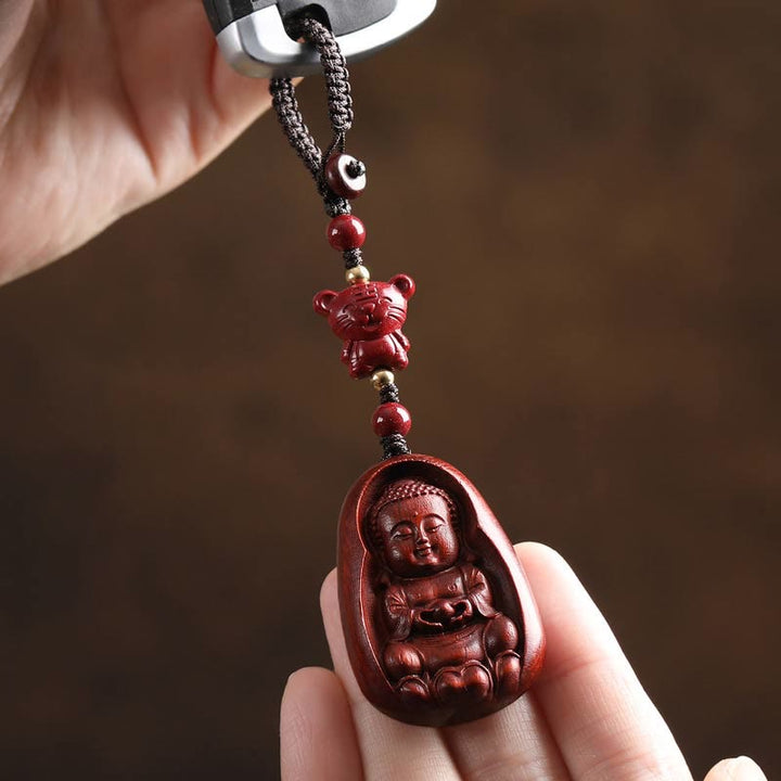 Buddha Stones, kleines Blatt, rotes Sandelholz, Buddha-Zinnober, chinesisches Sternzeichen, Amulett, Schutz-Schlüsselanhänger