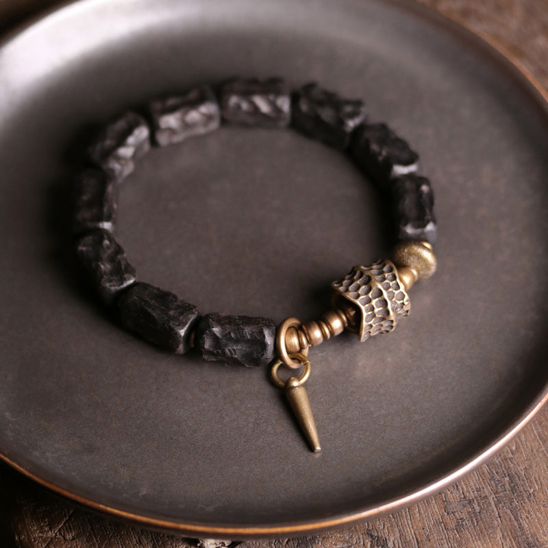 Buddha Stones, Ebenholz, Kupfer, Balance-Schutz, Paar-Armband