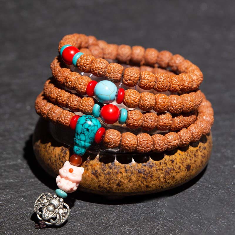 Tibet 108 Mala Perlen Rudraksha Bodhi Samen Chinesisches Sternzeichen Natal Buddha Reichtum Charm Armband