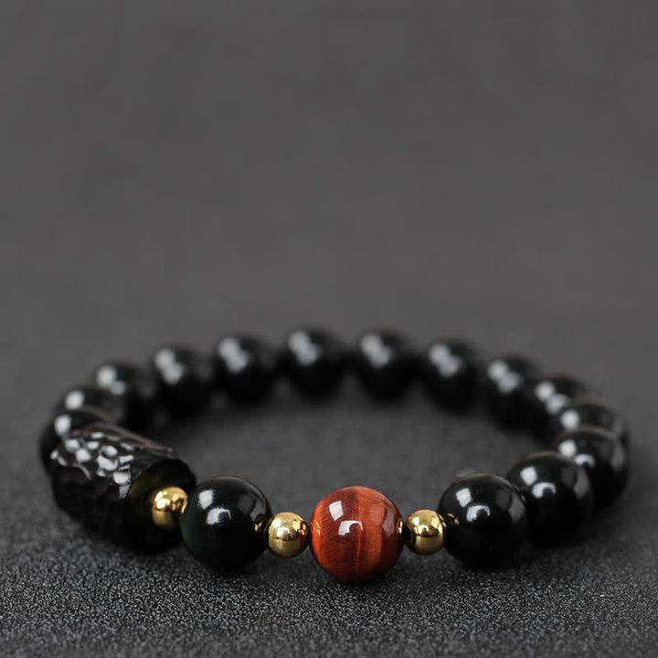 Schwarzes Obsidian-Ebenholz-Holz, rotes Tigerauge, Stärke-Paar-Armband