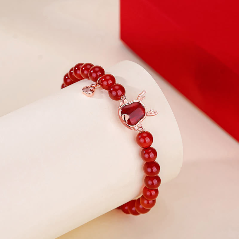 ❗❗❗Ein Blitzverkauf – Buddha Stones aus 925er-Sterlingsilber, Jahr des Drachens, natürlicher roter Achat, der Glück anzieht, Drachen-Glücks-Kettenarmband