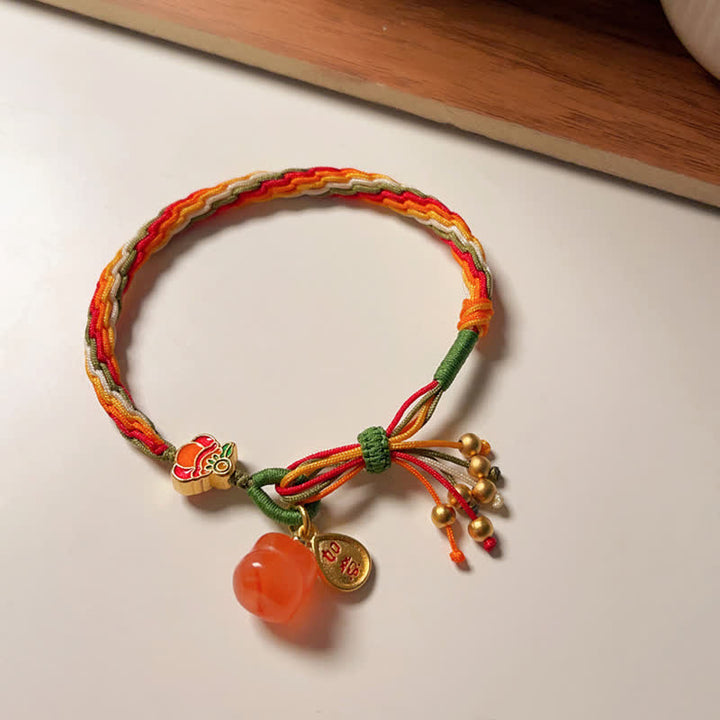 Buddha Stones Persimmon Red Achat Strength Reincarnation Knot Braid String Armband