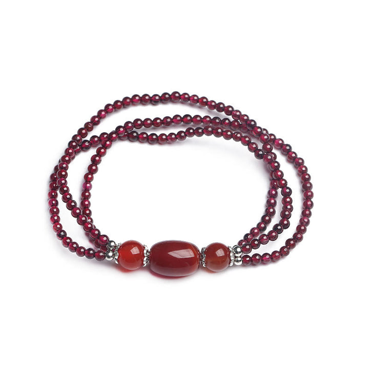 Buddha Stones Natürliches Granat-Rot-Achat-Schutz-Dreischicht-Armband