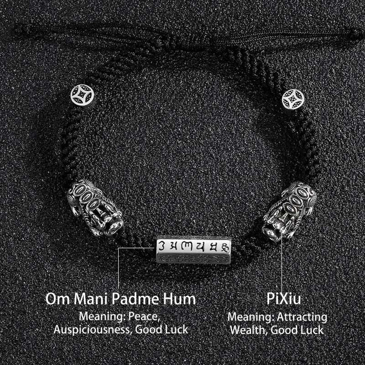 Buddha Stones Double PiXiu Feng Shui Kupfer Münze Om Mani Padme Hum String Armband