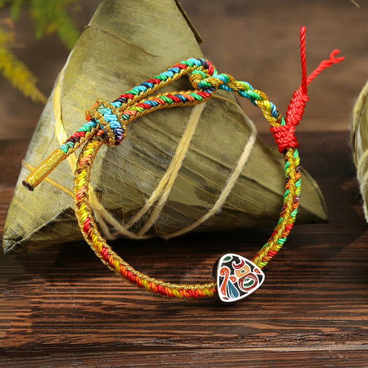 Armband mit Buddha Stonesn, 925er-Sterlingsilber, Drachenboot-Festival, Fu-Charakter, Zongzi-Muster, Glück, handgefertigt, mehrfarbig, für Kinder und Erwachsene