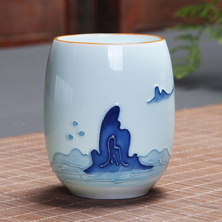 Buddha Stones, Koi-Fisch, Lotus-Landschaft, Löwenzahn, Pfingstrose, Blume, Keramik-Teetasse, Kung-Fu-Teetasse