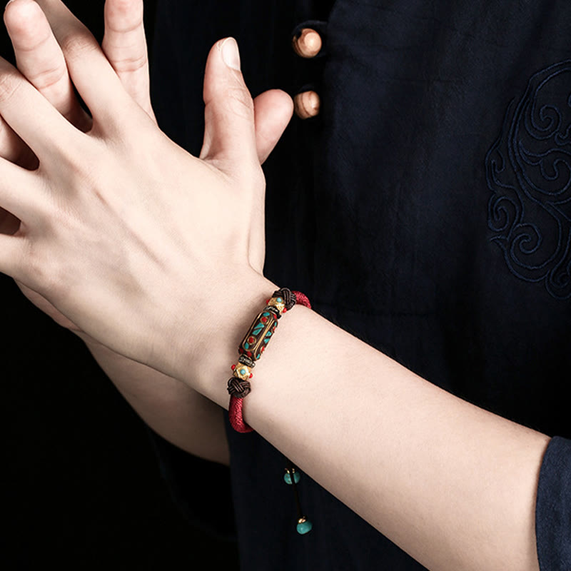 Buddha Stones Handgefertigtes tibetisches Türkis Om Mani Padme Hum Strength geflochtenes Armband