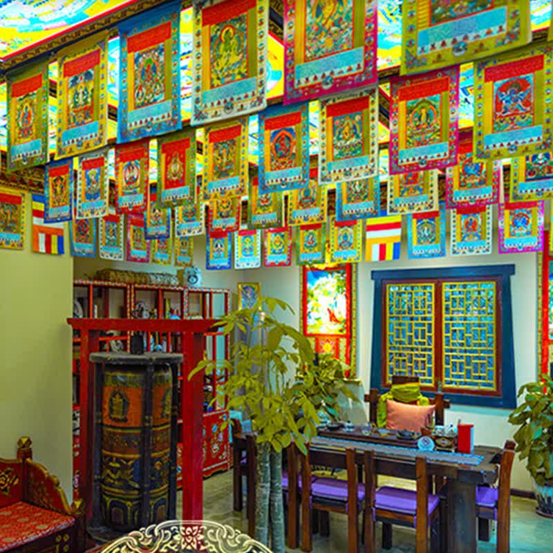 Tibetische Gebetsfahne aus Maulbeerseide, 10 Farben, Windpferd, Buddha, heilend, verheißungsvoll, für den Außenbereich