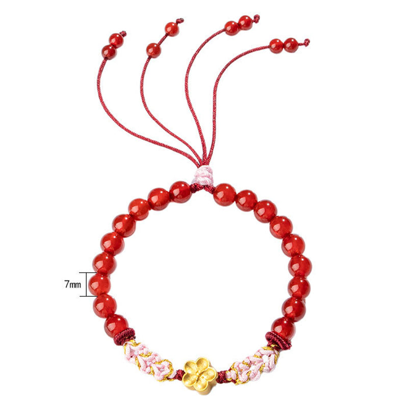 Buddha Stones 999 Sterling Silber natürliches rotes Achat-Rosa-Kristall-Kirschblüten-Armband