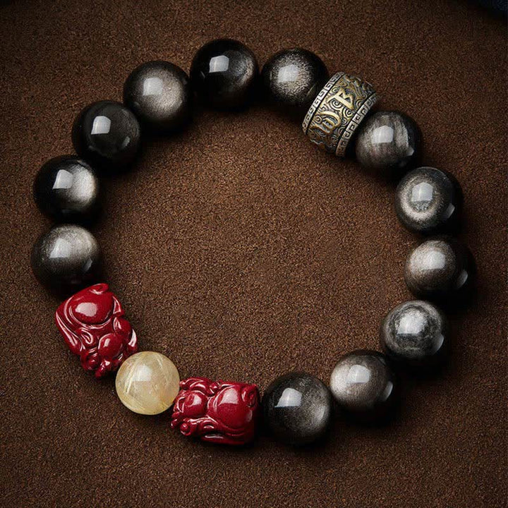 Buddha Stones Gold Sheen Obsidian PiXiu Cinnabar Om Mani Padme Hum Schutzarmband