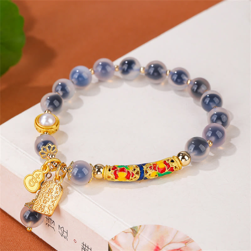 Buddha Stones Natürliches blaues Candy-Achat-Amulett-Stärke-Armband