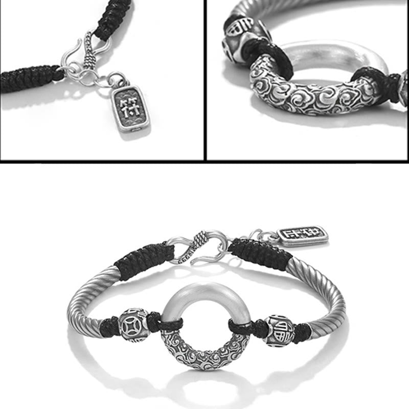 Armband mit Buddha Stonesn, 999er-Sterlingsilber, Fu-Charakter, Friedensschnalle, Kupfermünze, verheißungsvolle Wolken, Glücksbringer